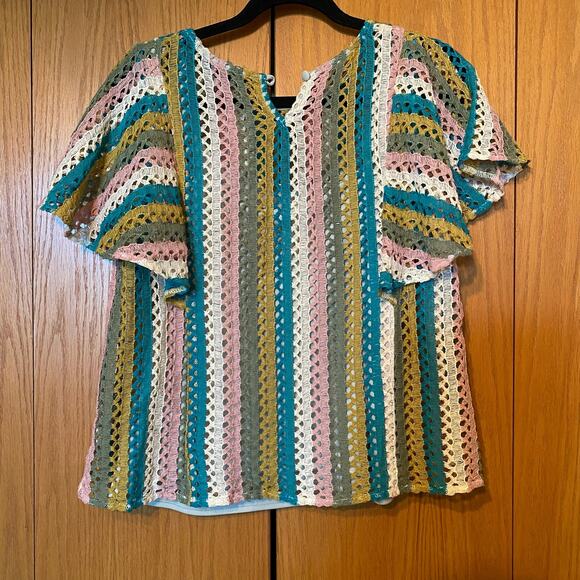 Eva Franco Anthropologie colorful striped eyelet top - Picture 5 of 7
